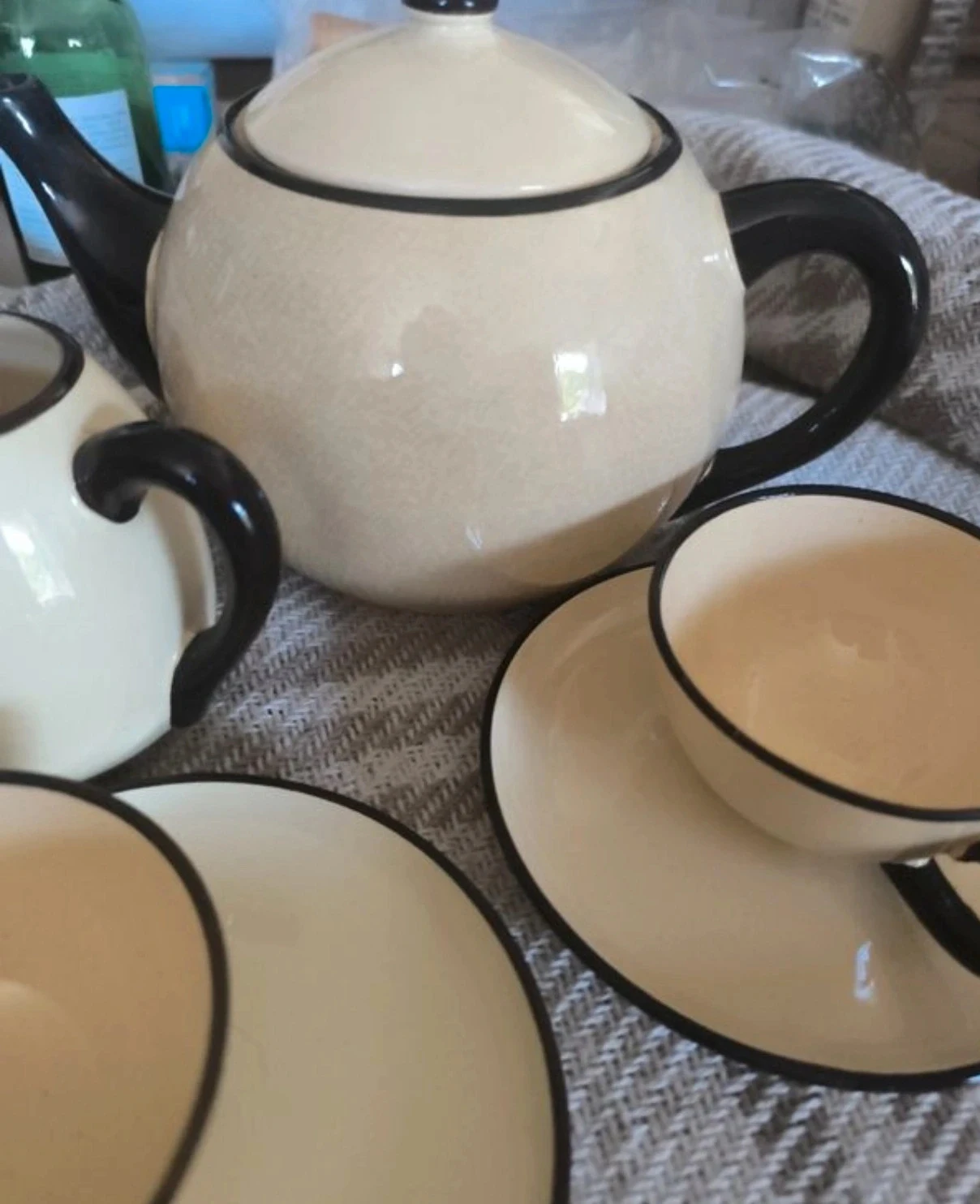 Juego de té antiguo HBCM France – crema y negro – Art déco – photo 8